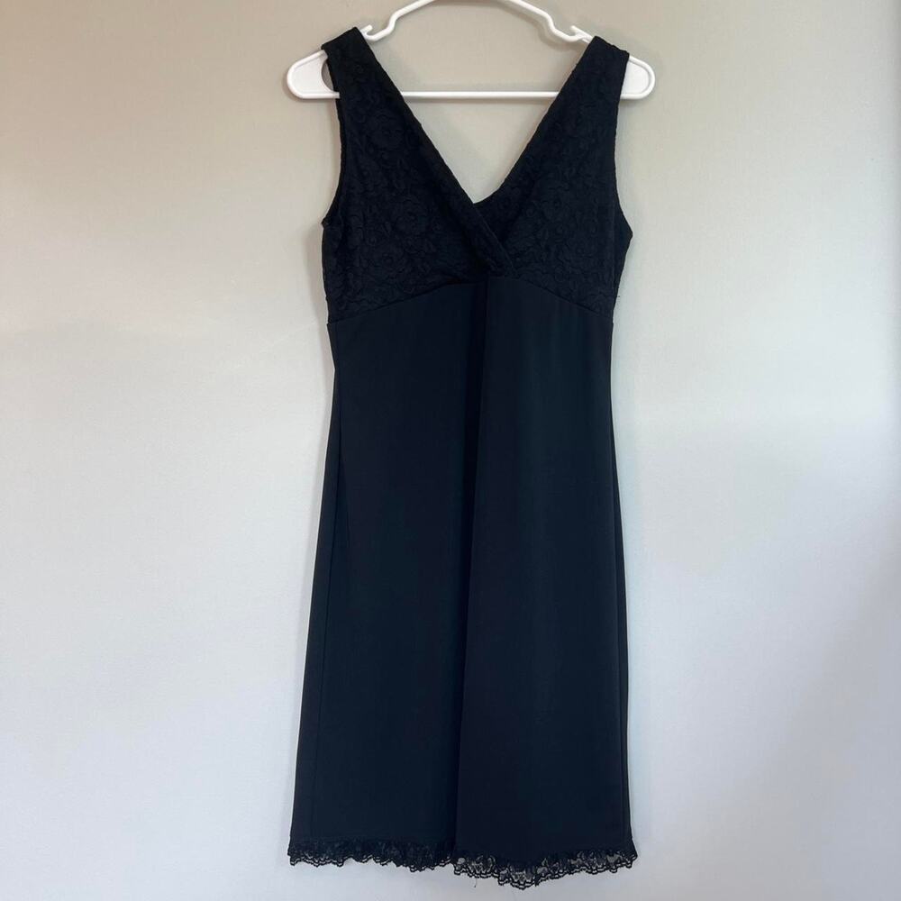 Vintage black lace trim dress with v-neck